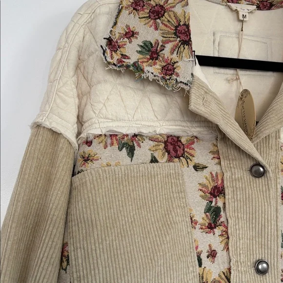 NWT POL Contrast Quilt Panel Corduroy Jacquard Jacket in Beige (Price Firm) - Picture 6 of 10